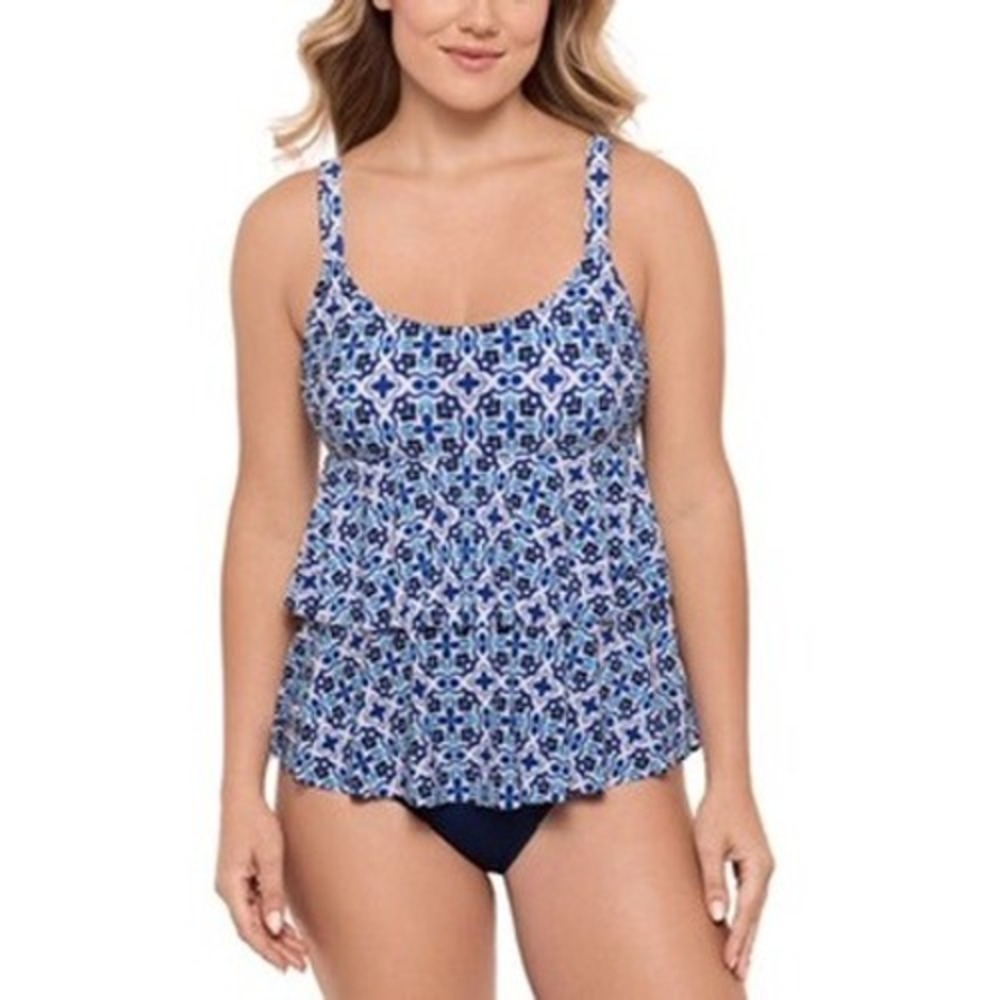 Swim Solutions Blue High-Low Double-Tier One-Piece Swimsuit Size 10 NWT $86‎